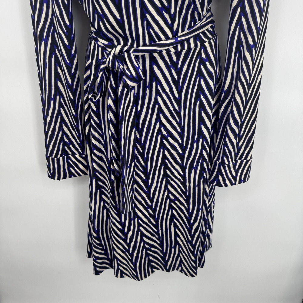 Diane von Furstenberg Julie Silk Wrap Dress Black Blue White Zebra Print Size 12 - Picture 5 of 16
